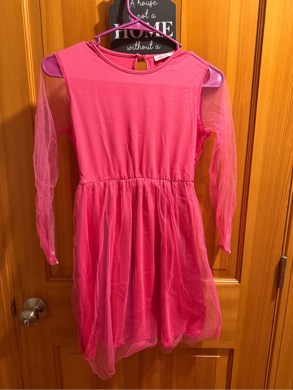 Girls' Pink Mesh Sleeve Party Dress